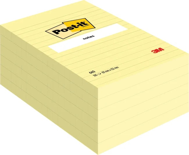 Notatblokk Post-it gul linjert, 102x152